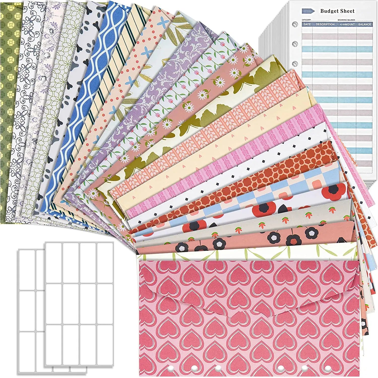 Cash Envelopes for Budgeting,24 Assorted Colors A6 Budget Binder Envelopes and Expense Tracker Budget Sheets, for Budget Planner