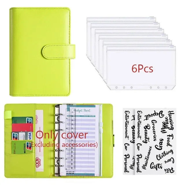 2026 A6 Binder Budget PU Leather PlannerPockets Expense Budget Sheets Notebook Cash Envelope Organizer System with Clear Zipper