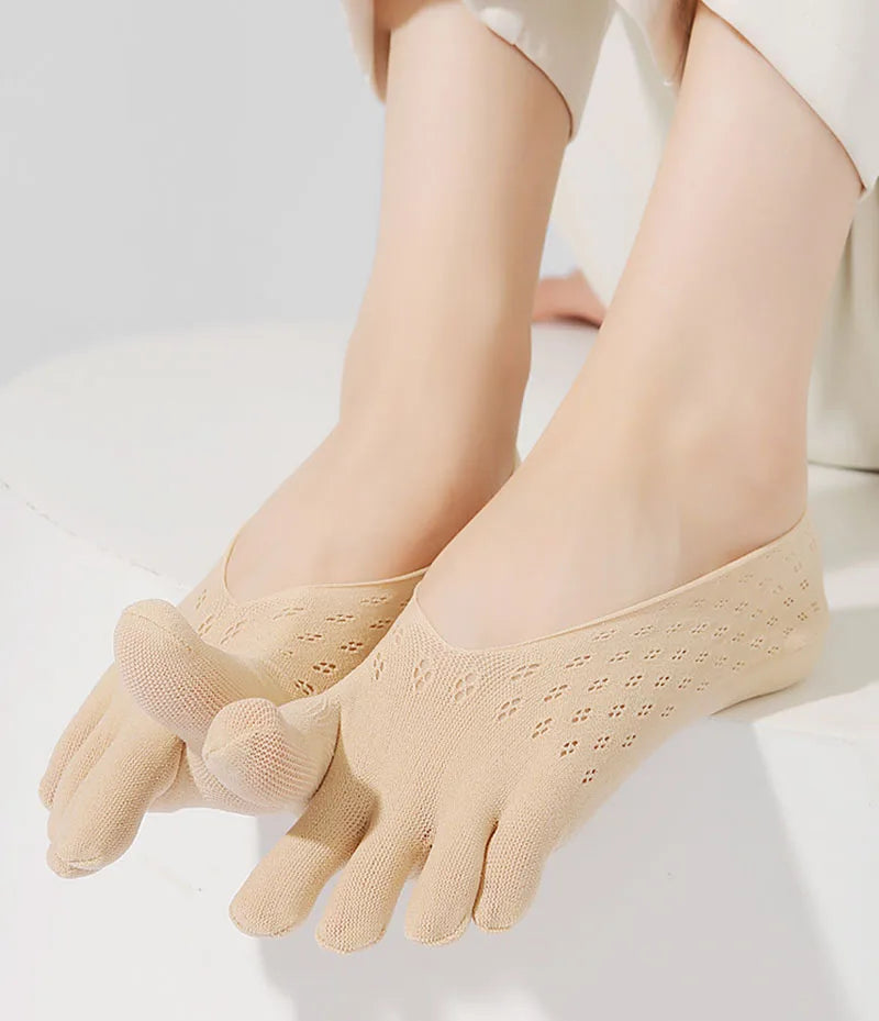 INS Simple Summer Women Toe Socks with Fingers Breathable Ultra-thin Transparent Sock Invisible Elastic Boat Socks Anti-slip