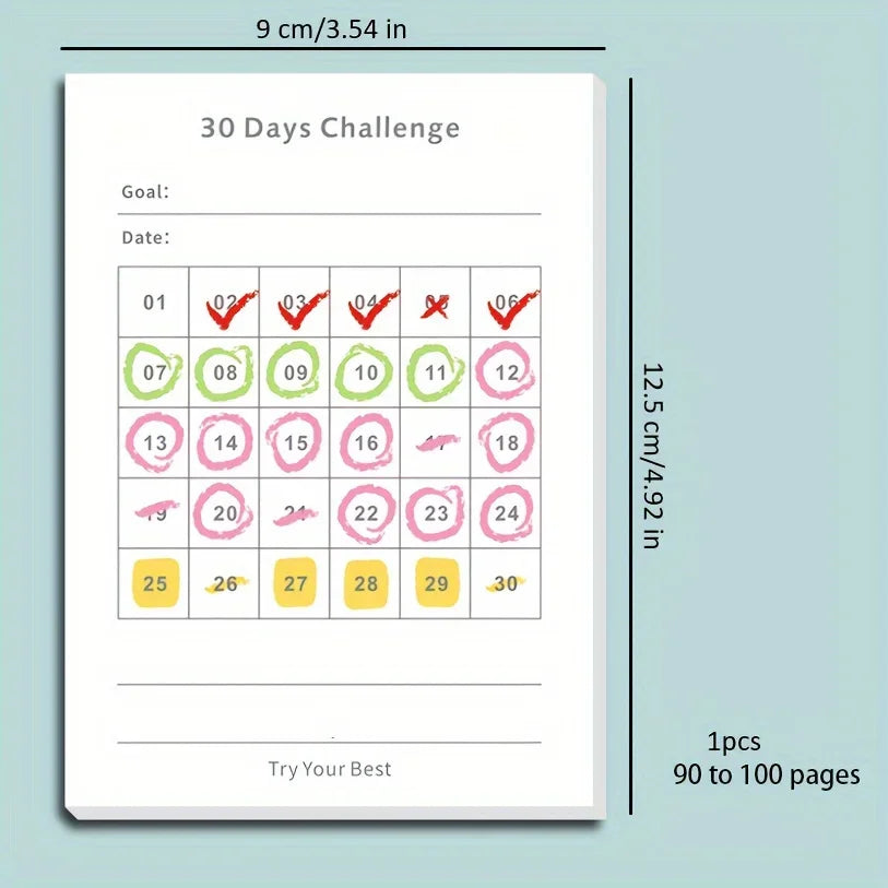 30 Day Self-Discipline Checklist Planner Daily Challenge Notepad Self-adhesive Memo Pads Mini Pocket Checklist Writing Pads
