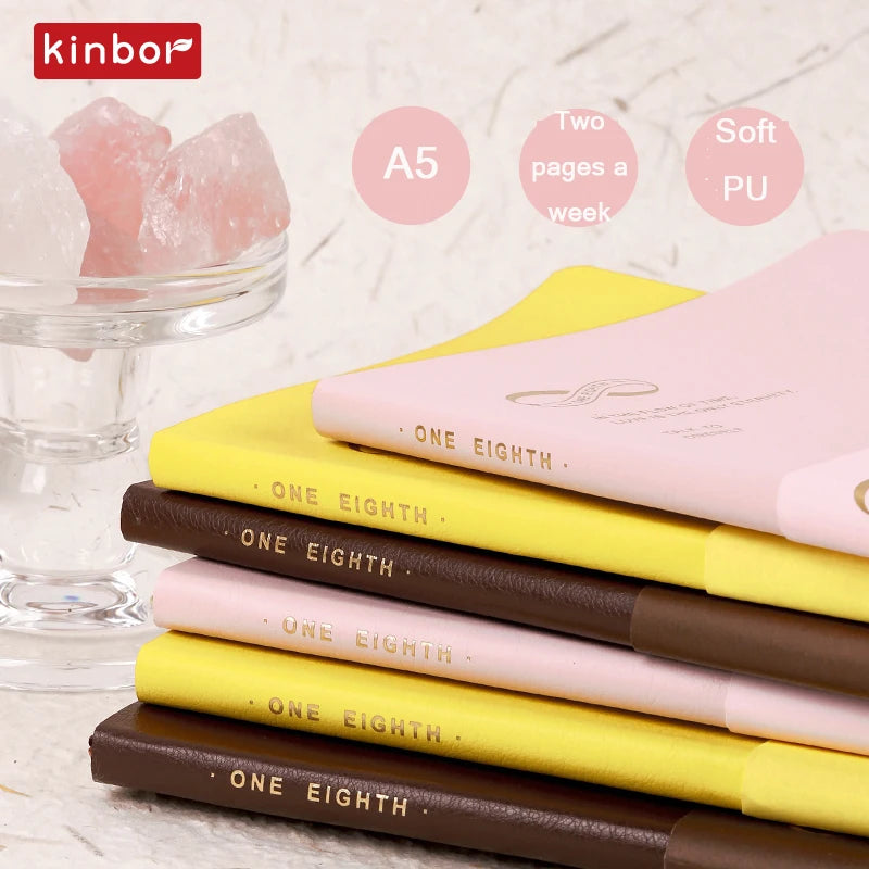 New Kinbor A5 Undated Planner 2025 Soft PU Travelers Notebook Agenda Money Saving Book Break-even Checklist Todo Goal Stationery