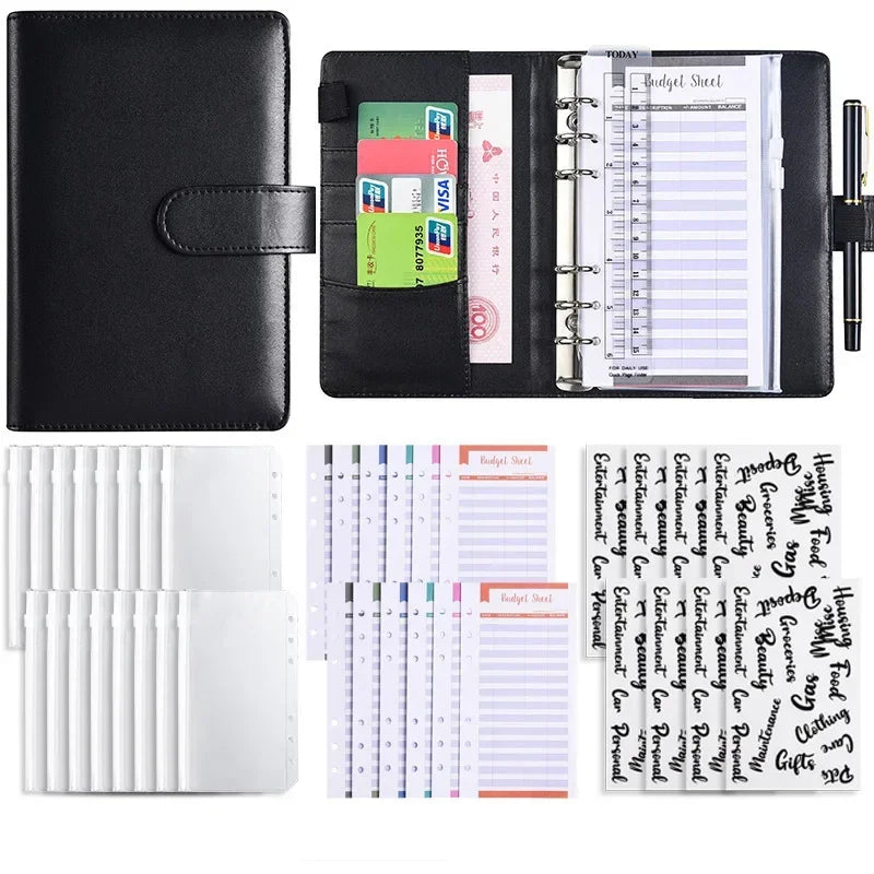 2026 A6 Binder Budget PU Leather PlannerPockets Expense Budget Sheets Notebook Cash Envelope Organizer System with Clear Zipper