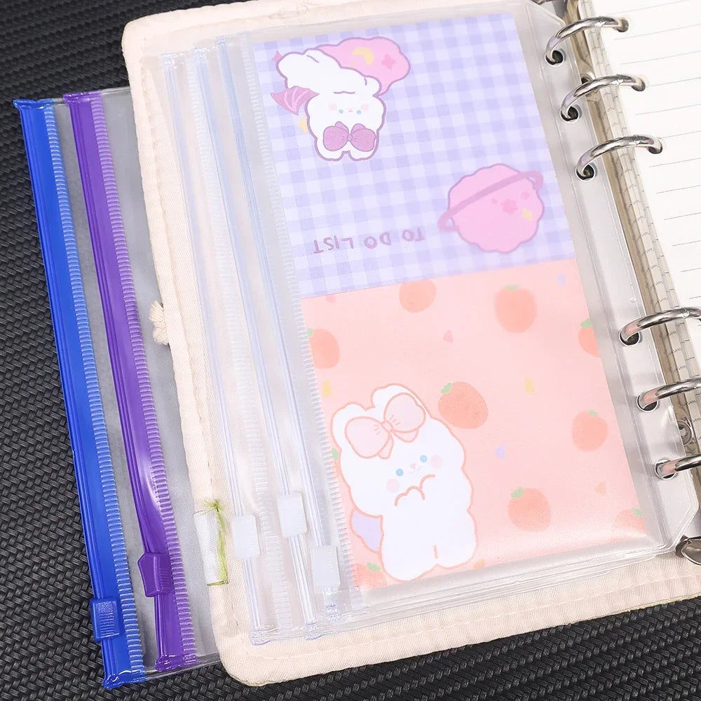 2/6/12Pcs Waterproof A6 6-Hole Binder Pockets Waterproof PVC Cash Budget Envelopes Zipper Binder Pouches for Notebook Planner