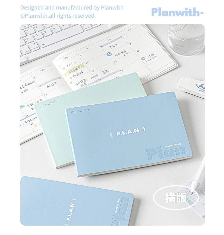 Planwith Undated Planner Notebook, Soft Leather A6/A7/Horizontal 32 Sheets Self-fill Monthly Daily Notepad, Portable To Do List