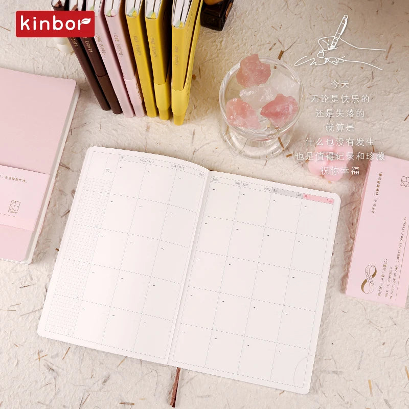 New Kinbor A5 Undated Planner 2025 Soft PU Travelers Notebook Agenda Money Saving Book Break-even Checklist Todo Goal Stationery