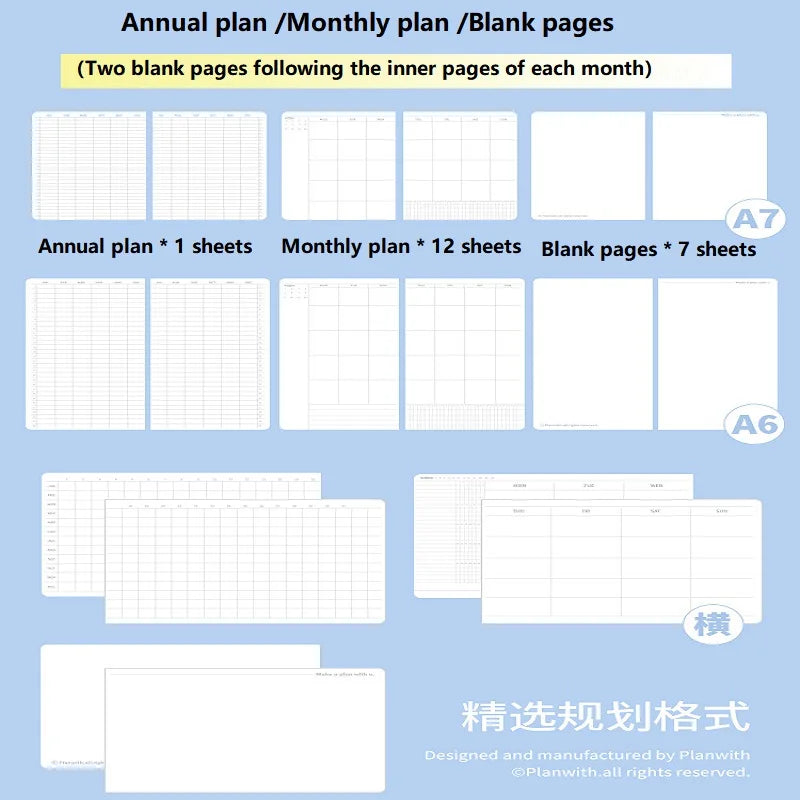 Planwith Undated Planner Notebook, Soft Leather A6/A7/Horizontal 32 Sheets Self-fill Monthly Daily Notepad, Portable To Do List