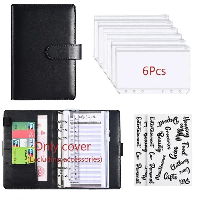 2026 A6 Binder Budget PU Leather PlannerPockets Expense Budget Sheets Notebook Cash Envelope Organizer System with Clear Zipper