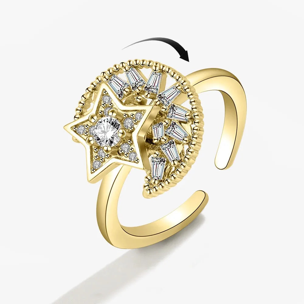 SMJEL Fidget Spinner Ring Anxiety for Women Multiple Crystal Flower Eye Butterfly Animal Ring Rotate Anti Stress Wedding Jewerly