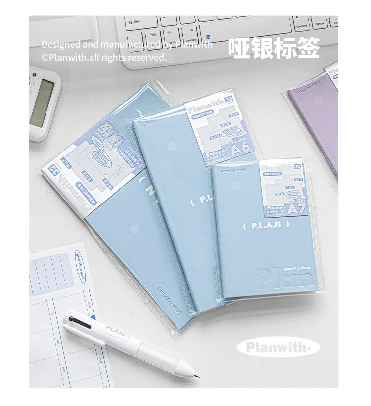 Planwith Undated Planner Notebook, Soft Leather A6/A7/Horizontal 32 Sheets Self-fill Monthly Daily Notepad, Portable To Do List