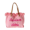 Large Capacity Canvas Beach Bag Tassel Design Summer Letter Tote Bag for Women Outdoor Travel Picnic Commuter Daily Use