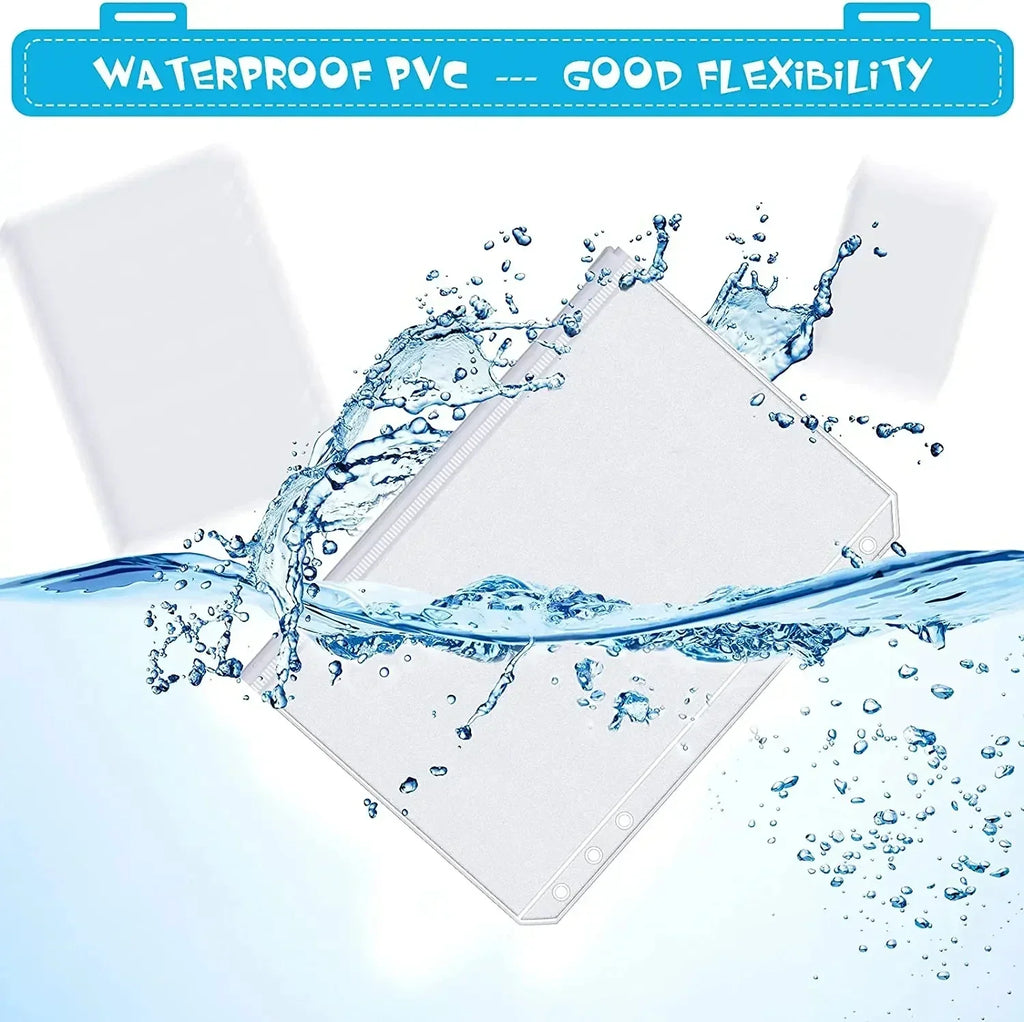 2/6/12Pcs Waterproof A6 6-Hole Binder Pockets Waterproof PVC Cash Budget Envelopes Zipper Binder Pouches for Notebook Planner