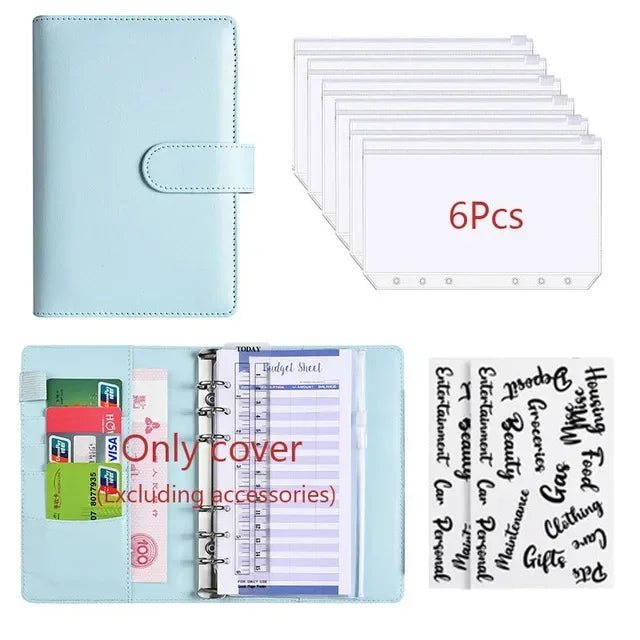 2026 A6 Binder Budget PU Leather PlannerPockets Expense Budget Sheets Notebook Cash Envelope Organizer System with Clear Zipper