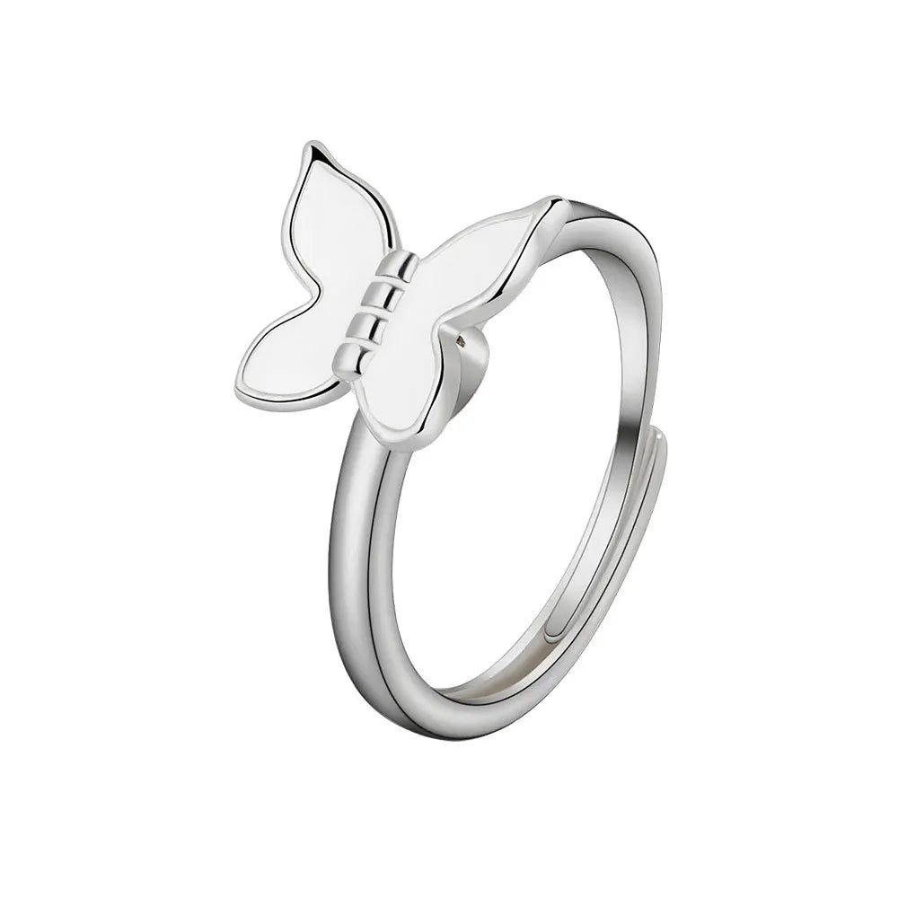 SMJEL Fidget Spinner Ring Anxiety for Women Multiple Crystal Flower Eye Butterfly Animal Ring Rotate Anti Stress Wedding Jewerly