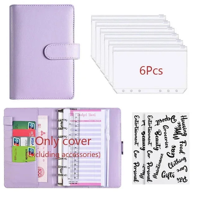 2026 A6 Binder Budget PU Leather PlannerPockets Expense Budget Sheets Notebook Cash Envelope Organizer System with Clear Zipper