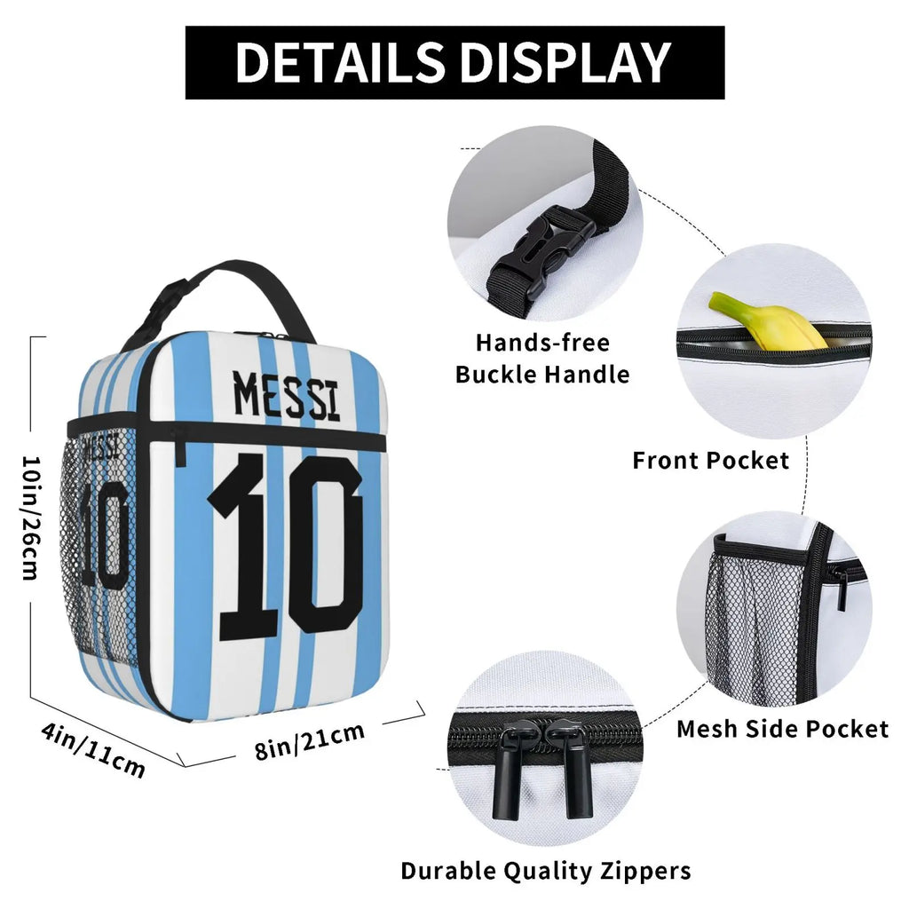 Custom Messis 10 Football Soccer Merch Insulated Lunch Bag For School Storage Food Boxes Leakproof Thermal Cooler Lunch Boxes