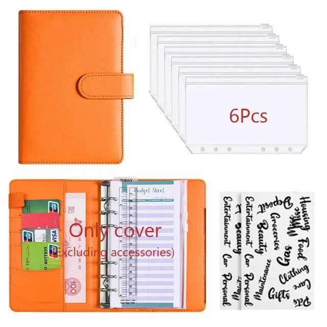 2026 A6 Binder Budget PU Leather PlannerPockets Expense Budget Sheets Notebook Cash Envelope Organizer System with Clear Zipper
