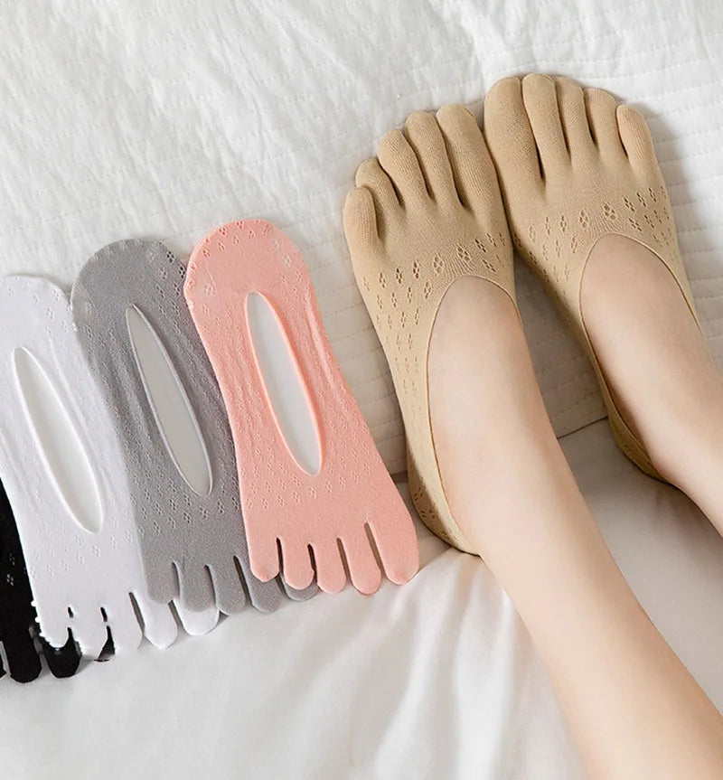 INS Simple Summer Women Toe Socks with Fingers Breathable Ultra-thin Transparent Sock Invisible Elastic Boat Socks Anti-slip