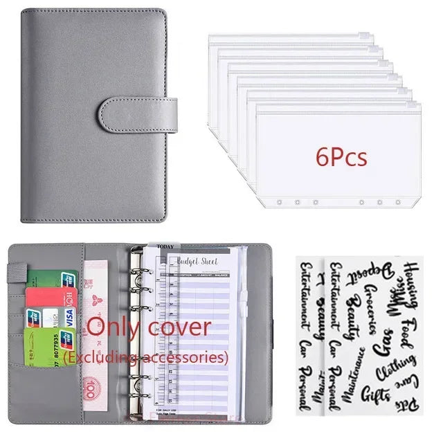 2026 A6 Binder Budget PU Leather PlannerPockets Expense Budget Sheets Notebook Cash Envelope Organizer System with Clear Zipper