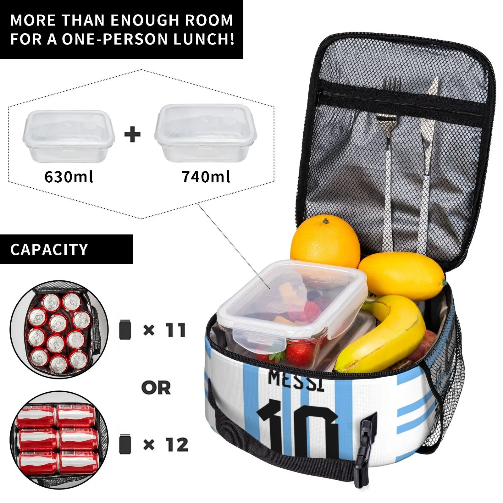 Custom Messis 10 Football Soccer Merch Insulated Lunch Bag For School Storage Food Boxes Leakproof Thermal Cooler Lunch Boxes