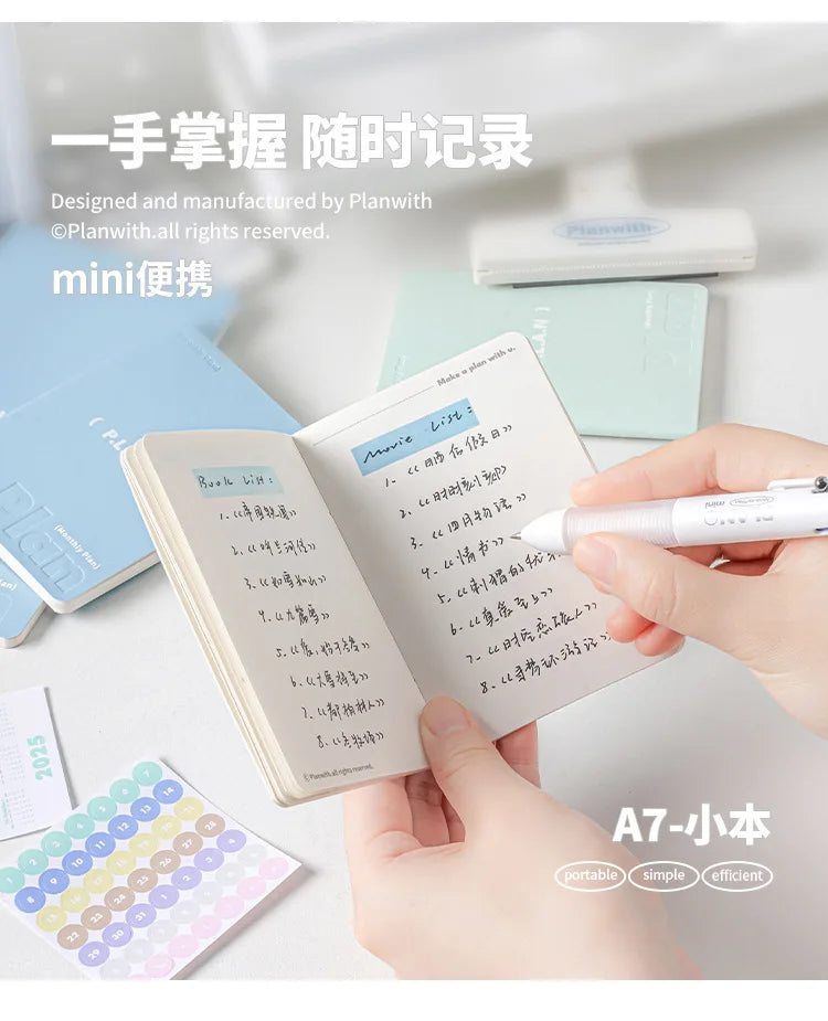 Planwith Undated Planner Notebook, Soft Leather A6/A7/Horizontal 32 Sheets Self-fill Monthly Daily Notepad, Portable To Do List