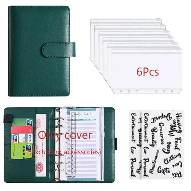 2026 A6 Binder Budget PU Leather PlannerPockets Expense Budget Sheets Notebook Cash Envelope Organizer System with Clear Zipper