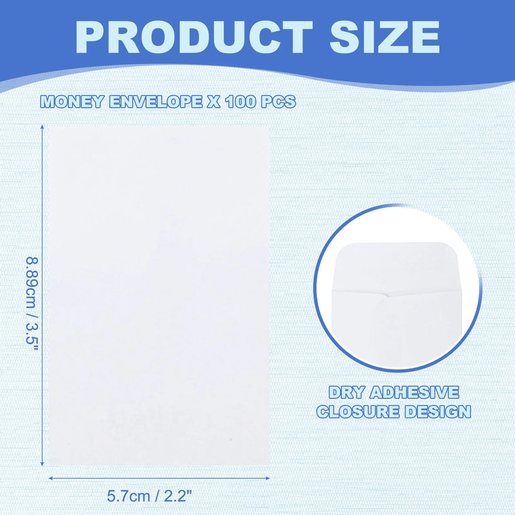 100Pcs Cash Envelopes 8.89cmx5.7cm Money Envelope Money Holder Bags Budgeting Saving Challenge Letter for Gifts Checks Tickets