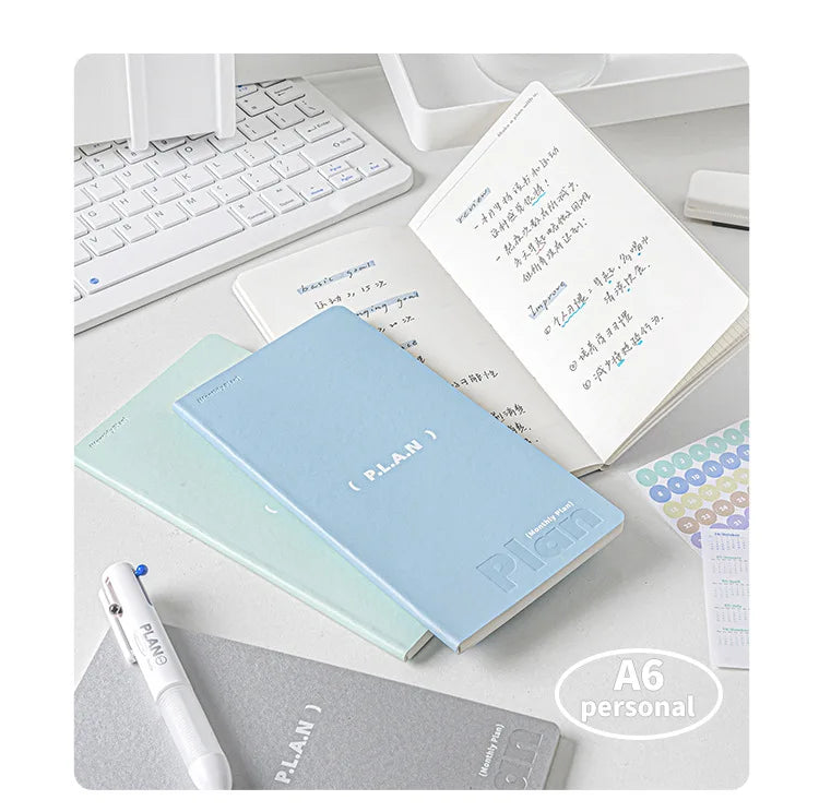 Planwith Undated Planner Notebook, Soft Leather A6/A7/Horizontal 32 Sheets Self-fill Monthly Daily Notepad, Portable To Do List