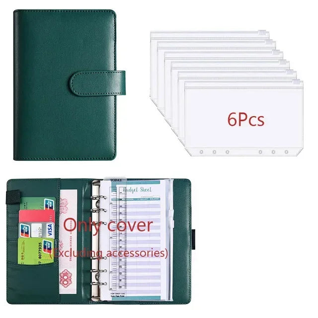 2026 A6 Binder Budget PU Leather PlannerPockets Expense Budget Sheets Notebook Cash Envelope Organizer System with Clear Zipper