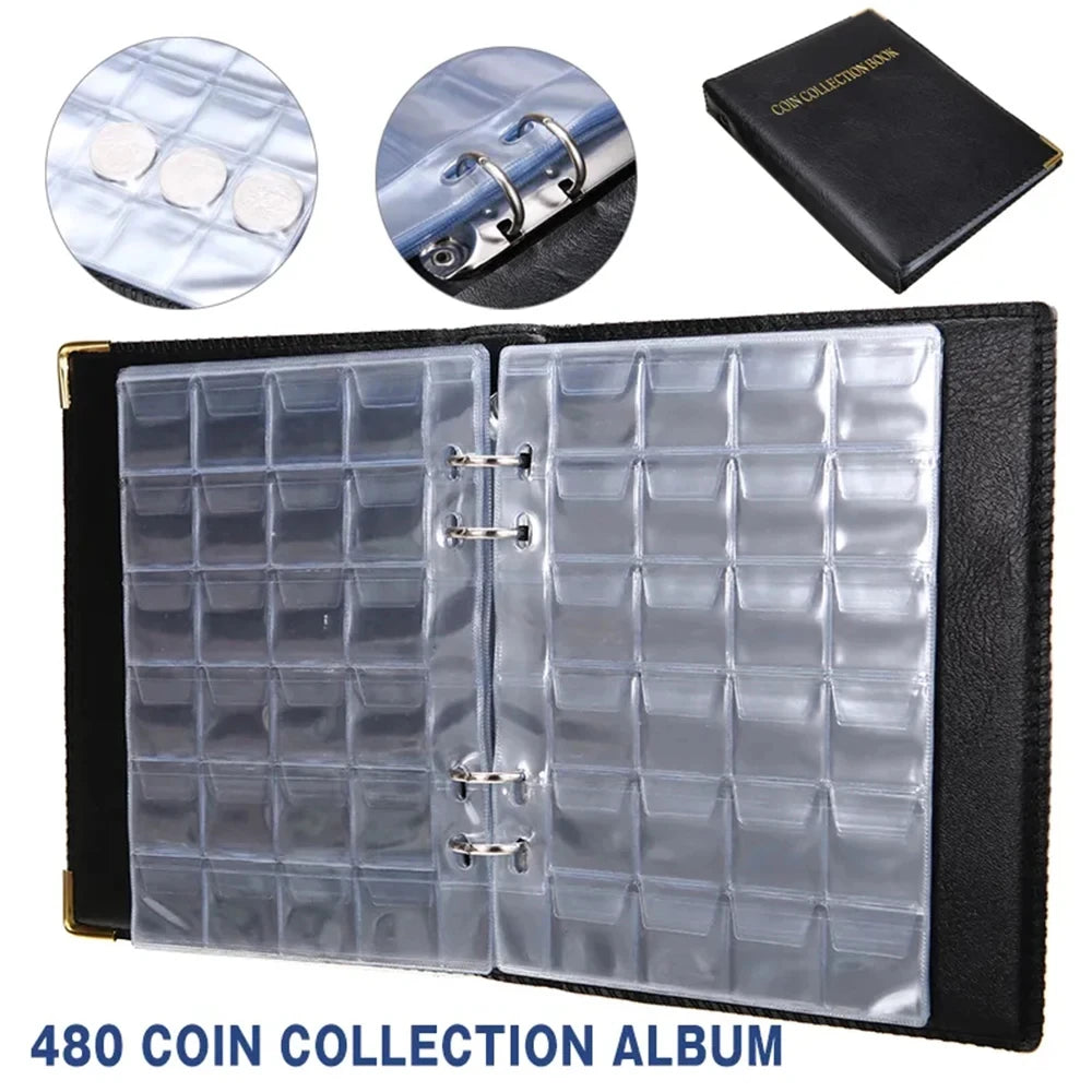 D&D 480Pockets Coin Collection Book 20 Pages Coin Collection Holder Album Commemorative Coin Organizer Storage 20/25/27/30mm