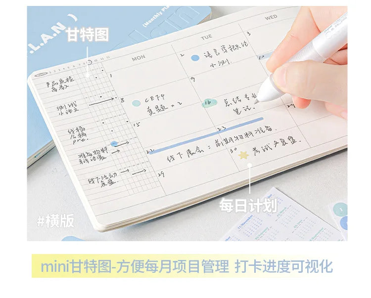 Planwith Undated Planner Notebook, Soft Leather A6/A7/Horizontal 32 Sheets Self-fill Monthly Daily Notepad, Portable To Do List