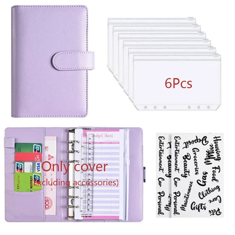 2026 A6 Binder Budget PU Leather PlannerPockets Expense Budget Sheets Notebook Cash Envelope Organizer System with Clear Zipper