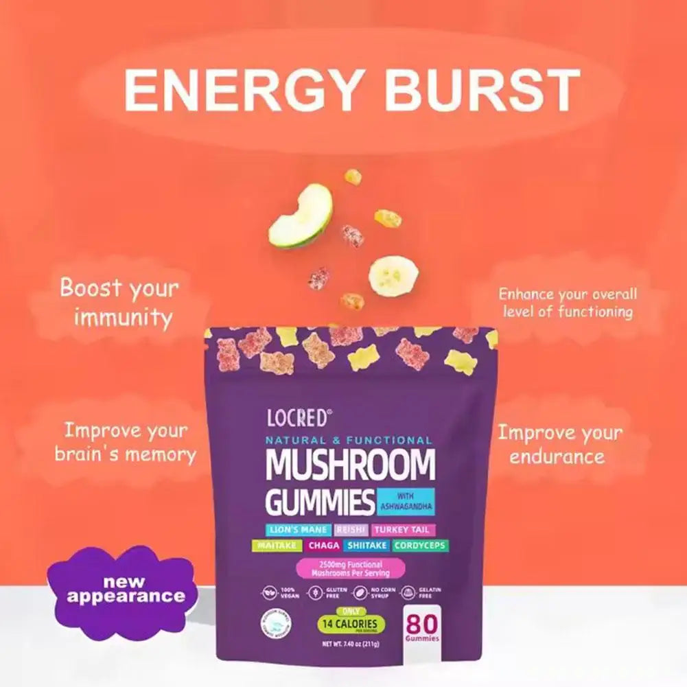 Mushroom Gummies Energy Burst Boost Immunity Improve Your Brain's Memory Promote Gastrointestinal Health