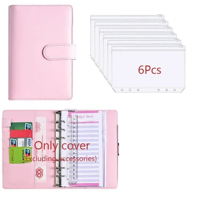 2026 A6 Binder Budget PU Leather PlannerPockets Expense Budget Sheets Notebook Cash Envelope Organizer System with Clear Zipper