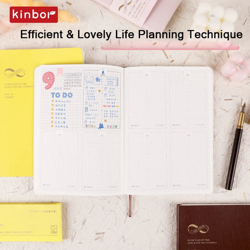 New Kinbor A5 Undated Planner 2025 Soft PU Travelers Notebook Agenda Money Saving Book Break-even Checklist Todo Goal Stationery