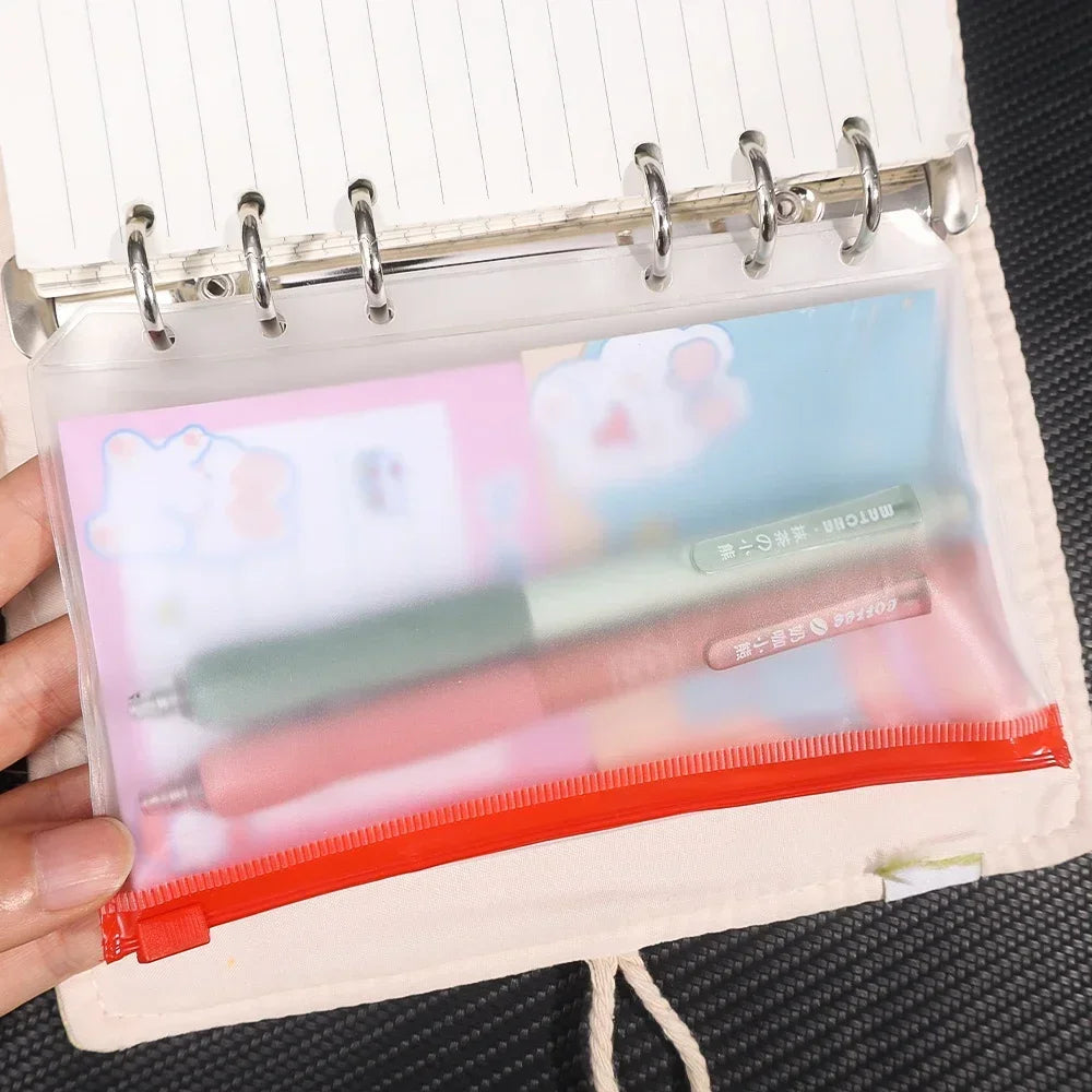 2/6/12Pcs Waterproof A6 6-Hole Binder Pockets Waterproof PVC Cash Budget Envelopes Zipper Binder Pouches for Notebook Planner