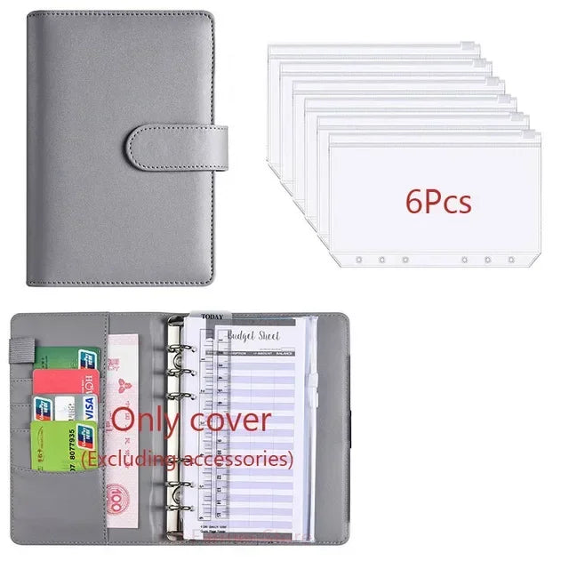 2026 A6 Binder Budget PU Leather PlannerPockets Expense Budget Sheets Notebook Cash Envelope Organizer System with Clear Zipper