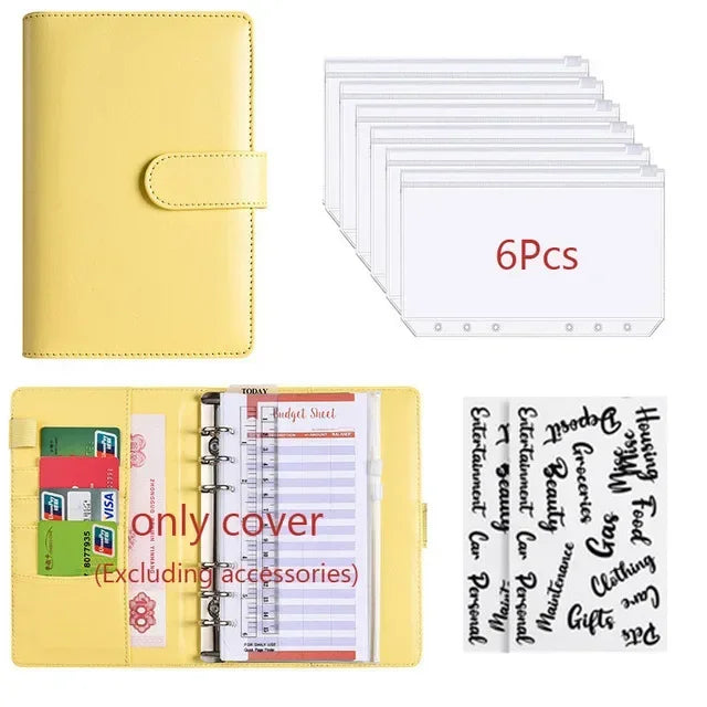 2026 A6 Binder Budget PU Leather PlannerPockets Expense Budget Sheets Notebook Cash Envelope Organizer System with Clear Zipper