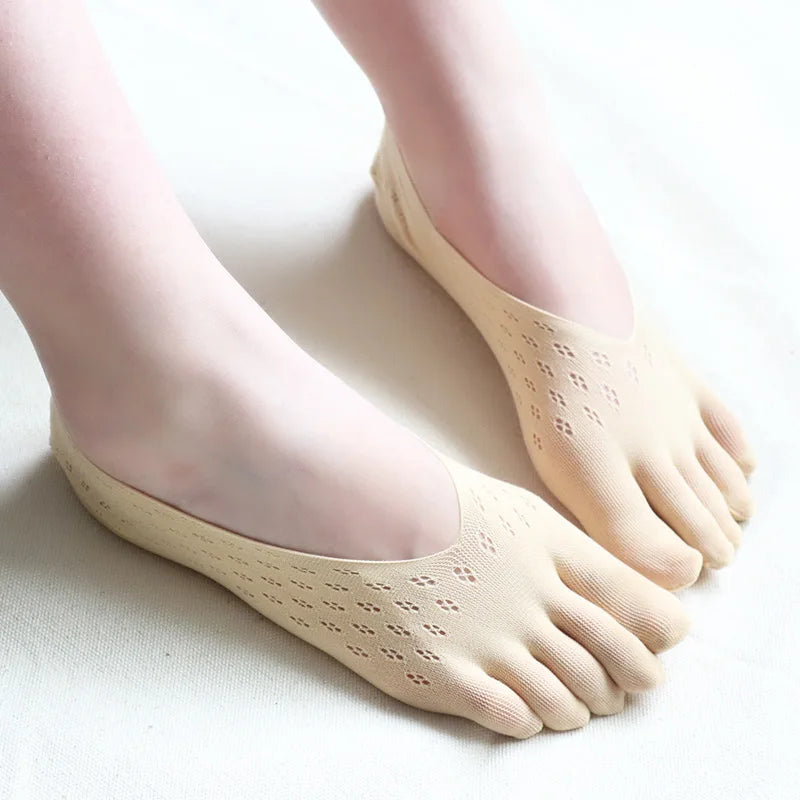 INS Simple Summer Women Toe Socks with Fingers Breathable Ultra-thin Transparent Sock Invisible Elastic Boat Socks Anti-slip