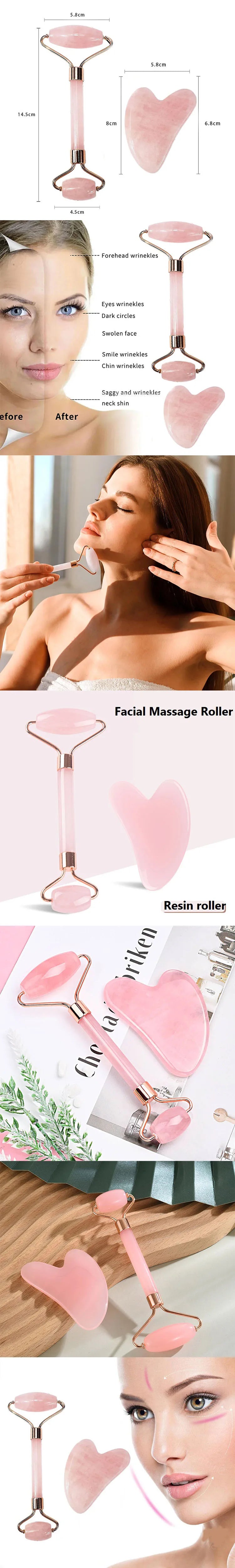 New 2PCS Gua Sha Facial Stone Facial Massager Roller Skin Care Tools Gousha Stone for The Face Roller Gouache Scraper LBHL07