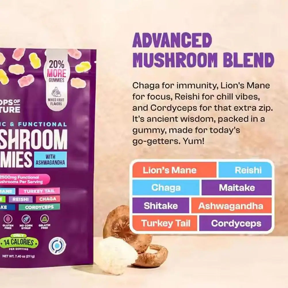 Mushroom Gummies Energy Burst Boost Immunity Improve Your Brain's Memory Promote Gastrointestinal Health