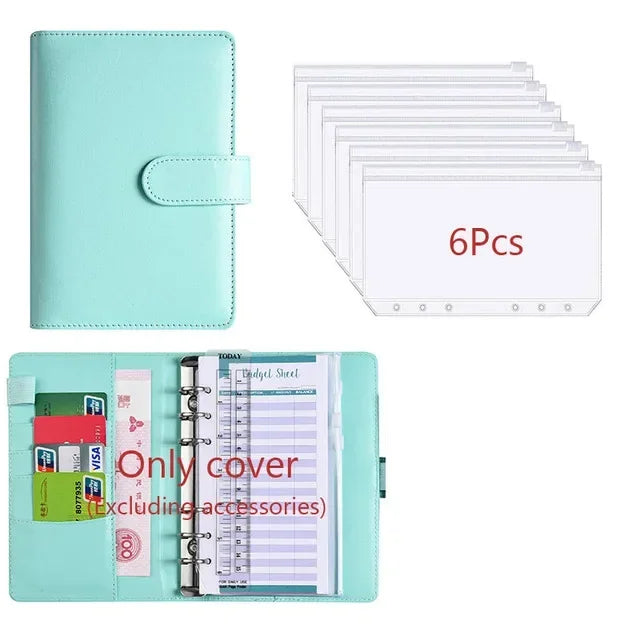 2026 A6 Binder Budget PU Leather PlannerPockets Expense Budget Sheets Notebook Cash Envelope Organizer System with Clear Zipper