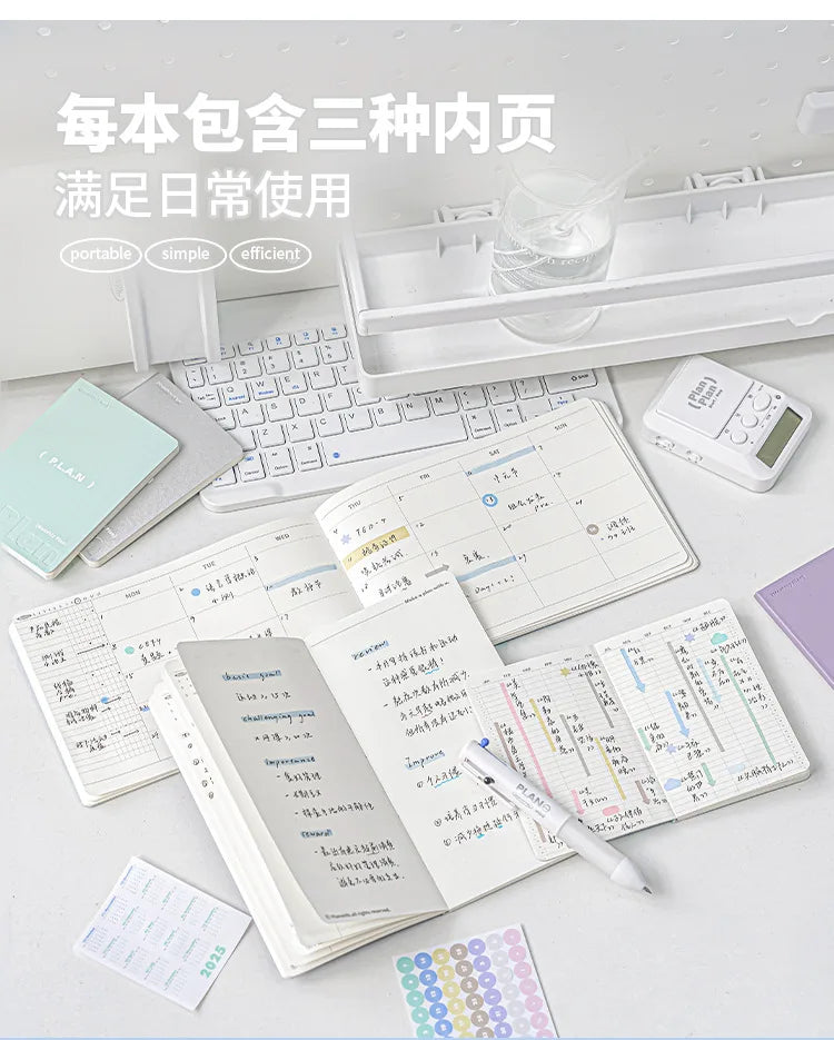 Planwith Undated Planner Notebook, Soft Leather A6/A7/Horizontal 32 Sheets Self-fill Monthly Daily Notepad, Portable To Do List