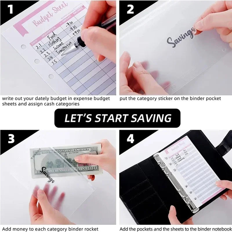 2026 A6 Binder Budget PU Leather PlannerPockets Expense Budget Sheets Notebook Cash Envelope Organizer System with Clear Zipper
