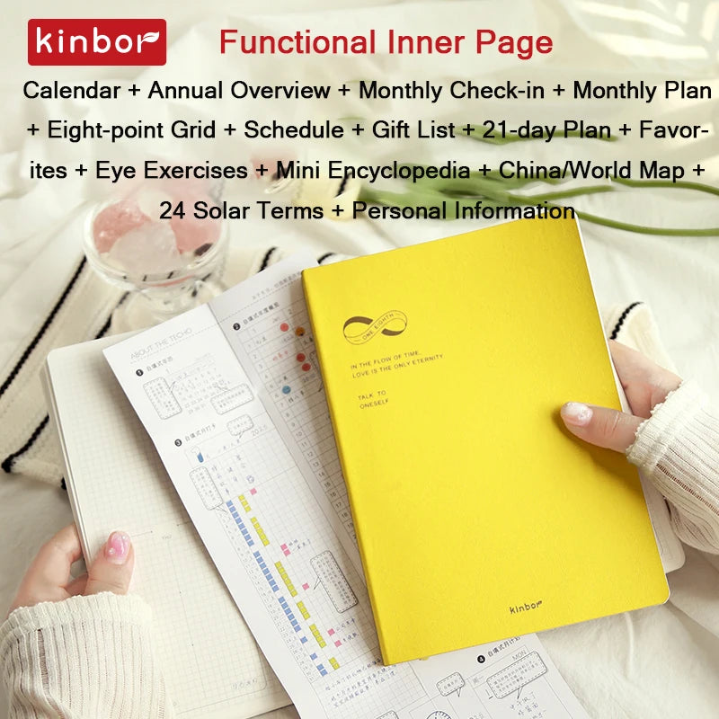 New Kinbor A5 Undated Planner 2025 Soft PU Travelers Notebook Agenda Money Saving Book Break-even Checklist Todo Goal Stationery