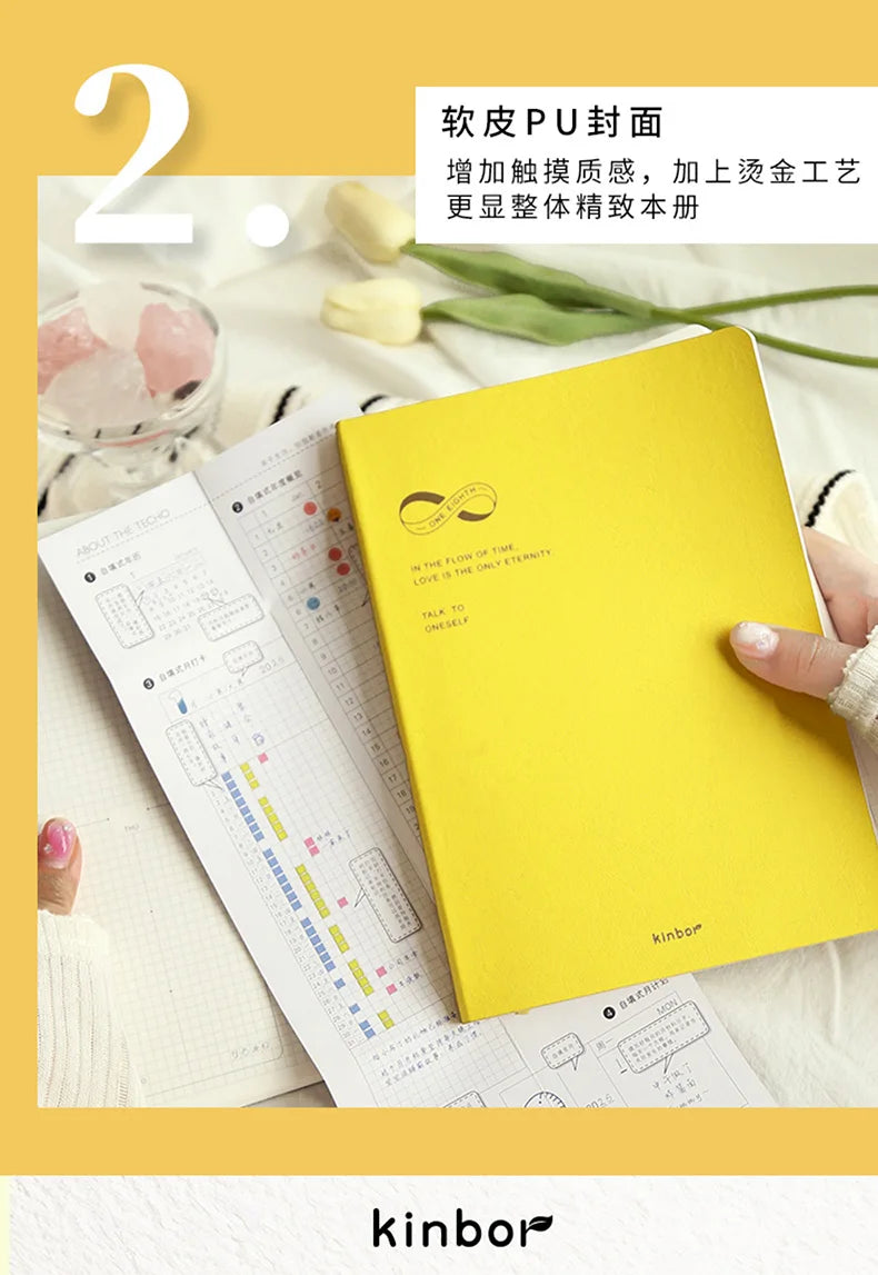 New Kinbor A5 Undated Planner 2025 Soft PU Travelers Notebook Agenda Money Saving Book Break-even Checklist Todo Goal Stationery