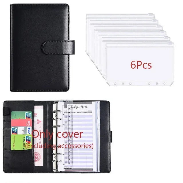 2026 A6 Binder Budget PU Leather PlannerPockets Expense Budget Sheets Notebook Cash Envelope Organizer System with Clear Zipper
