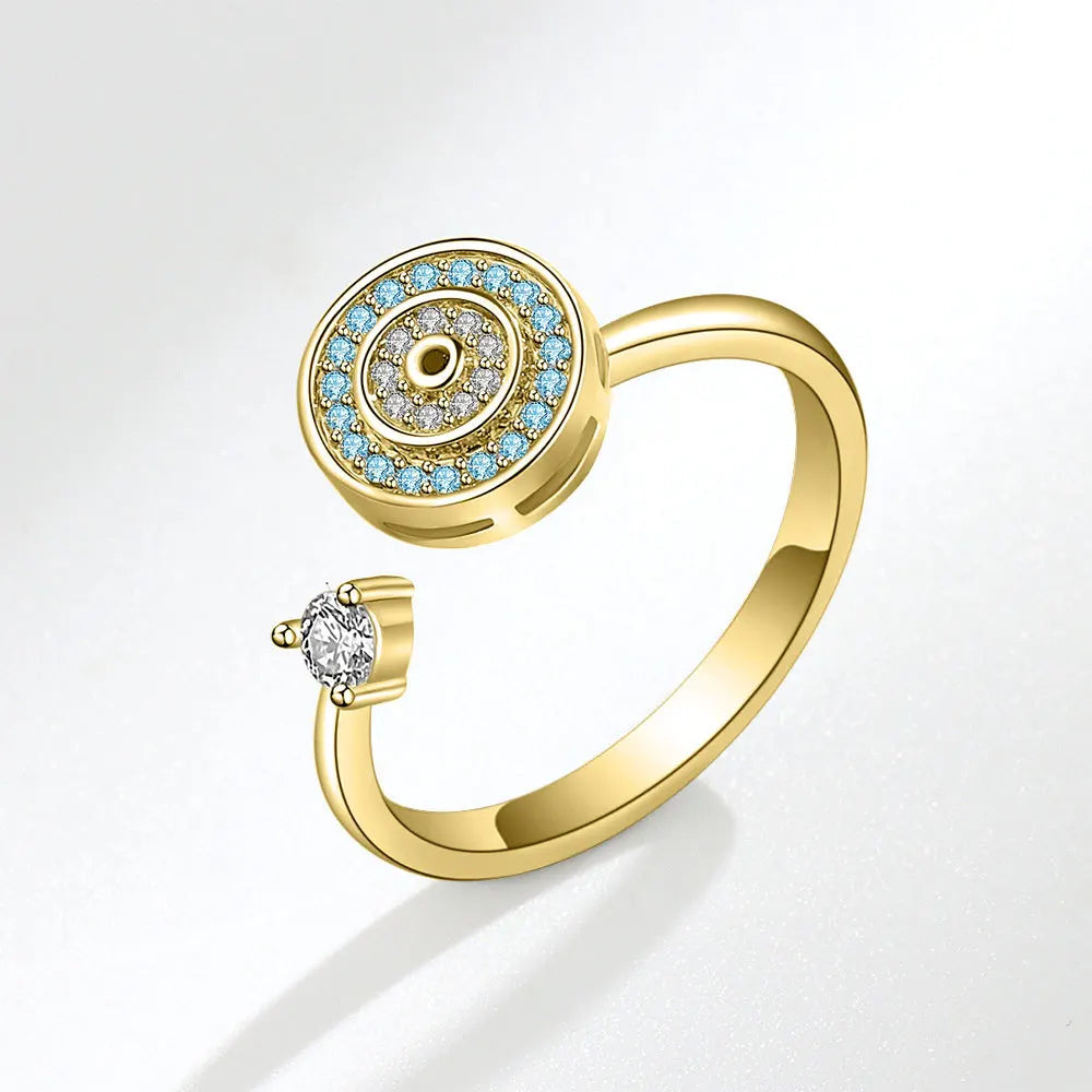SMJEL Fidget Spinner Ring Anxiety for Women Multiple Crystal Flower Eye Butterfly Animal Ring Rotate Anti Stress Wedding Jewerly