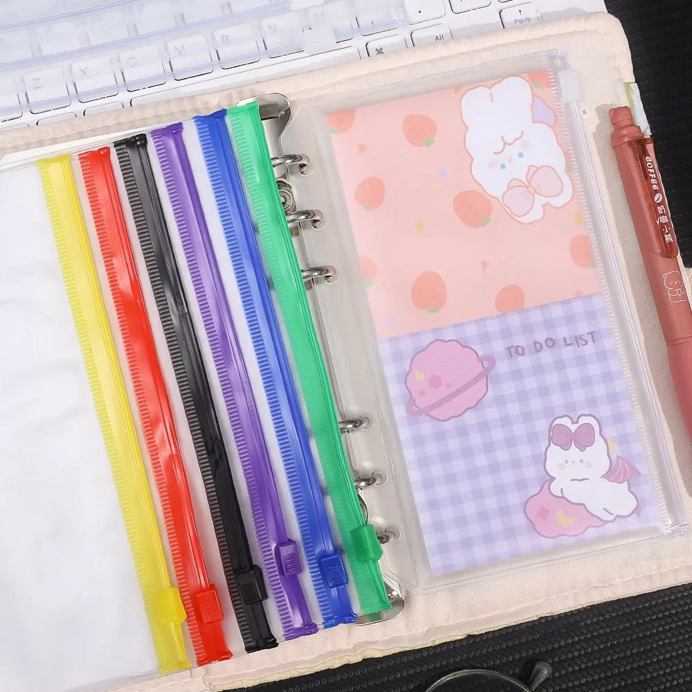 2/6/12Pcs Waterproof A6 6-Hole Binder Pockets Waterproof PVC Cash Budget Envelopes Zipper Binder Pouches for Notebook Planner