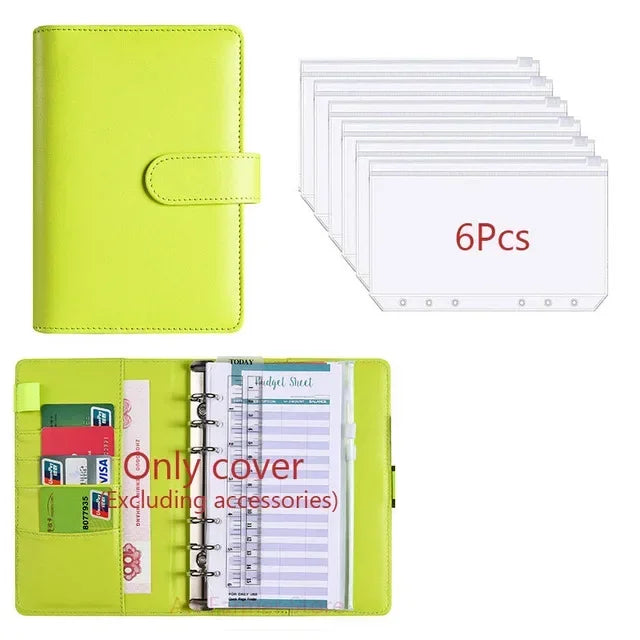 2026 A6 Binder Budget PU Leather PlannerPockets Expense Budget Sheets Notebook Cash Envelope Organizer System with Clear Zipper