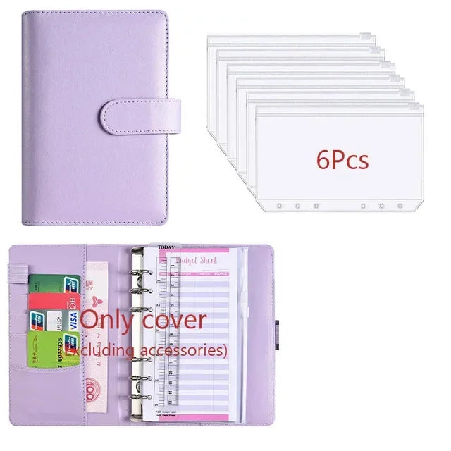 2026 A6 Binder Budget PU Leather PlannerPockets Expense Budget Sheets Notebook Cash Envelope Organizer System with Clear Zipper